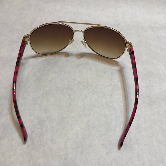 Betsy Johnson Gold Frame Pink and Black Animal Print Arm Sunglasses - Picture 3 of 10